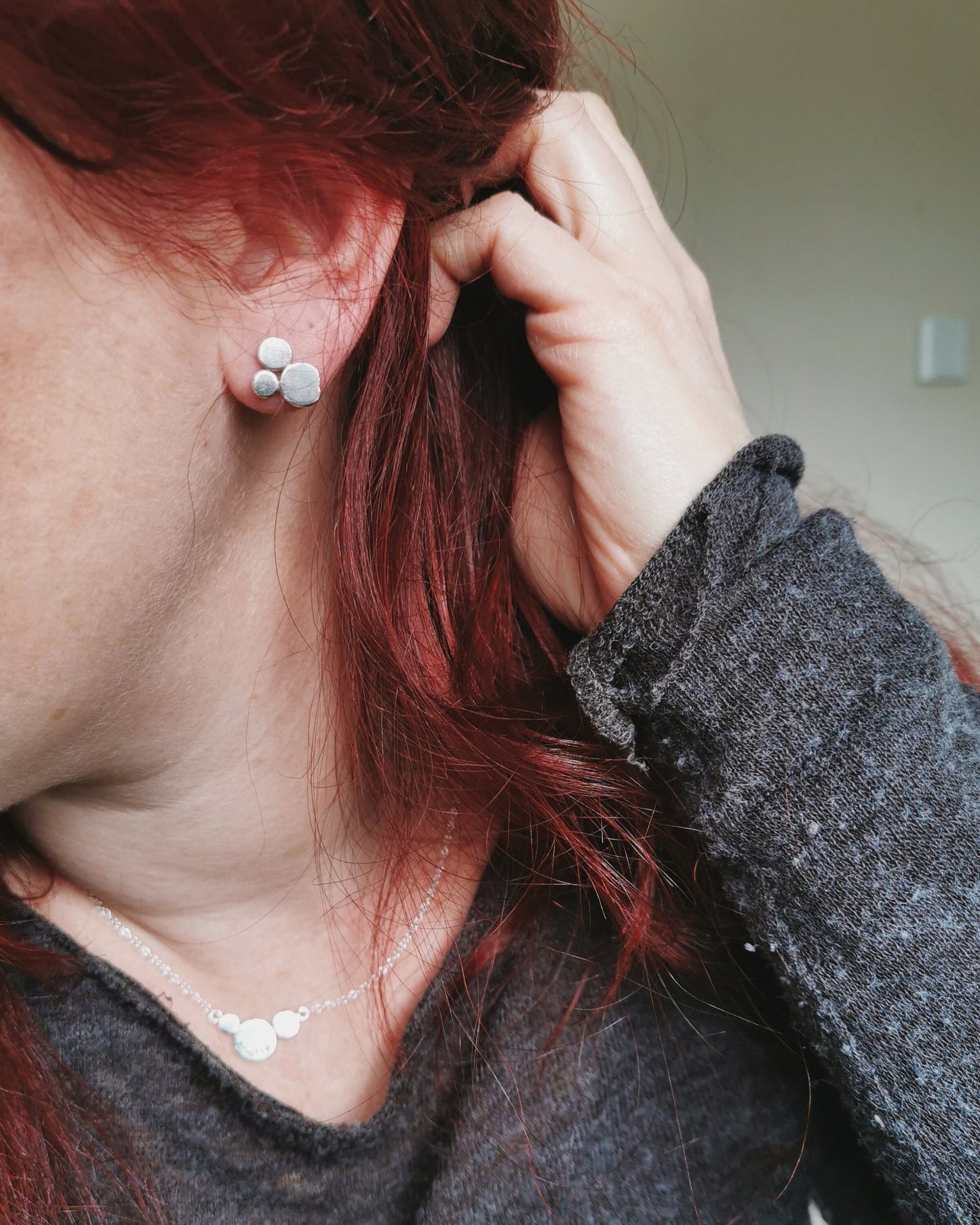 Recycled silver mantra LISTEN stud earrings