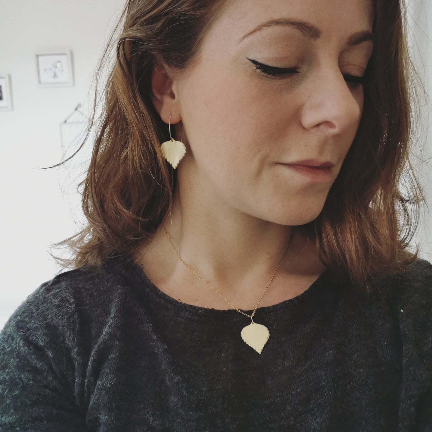 Large Brass Birch leaf Necklace