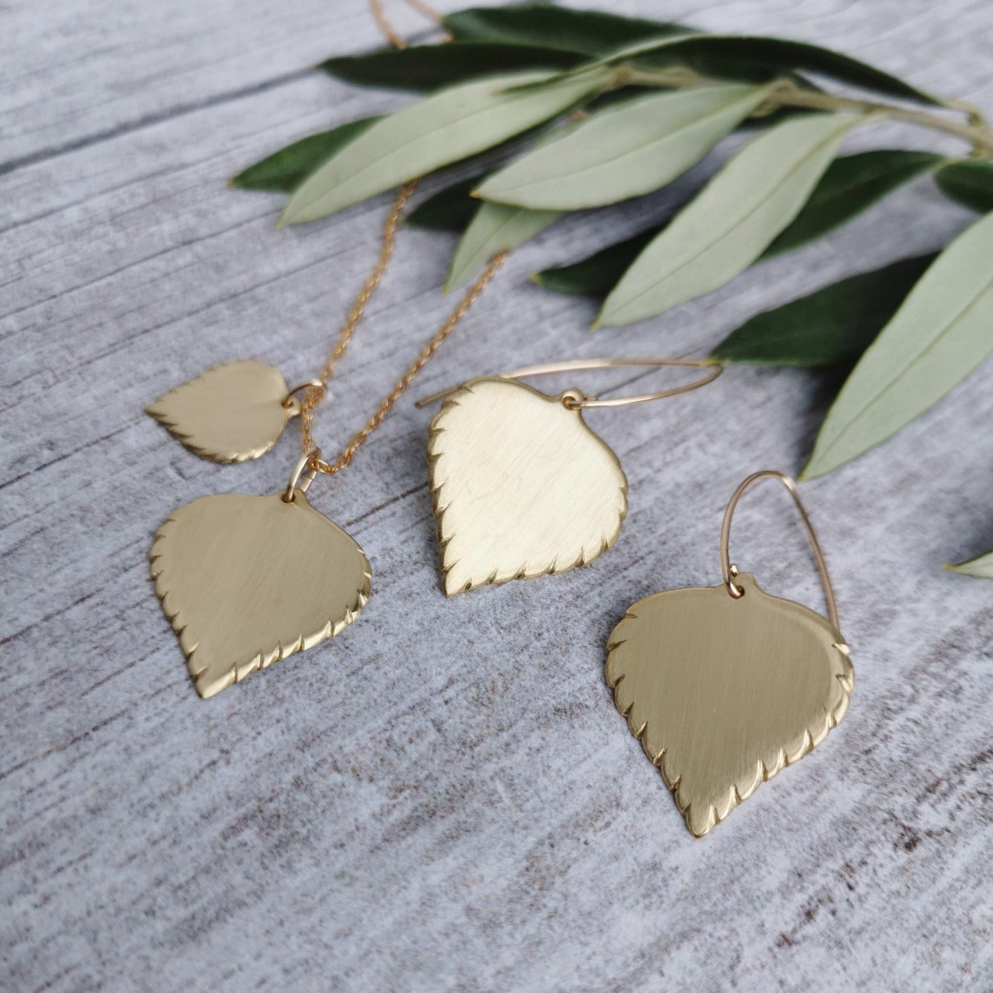 Large Brass Birch leaf Earrings