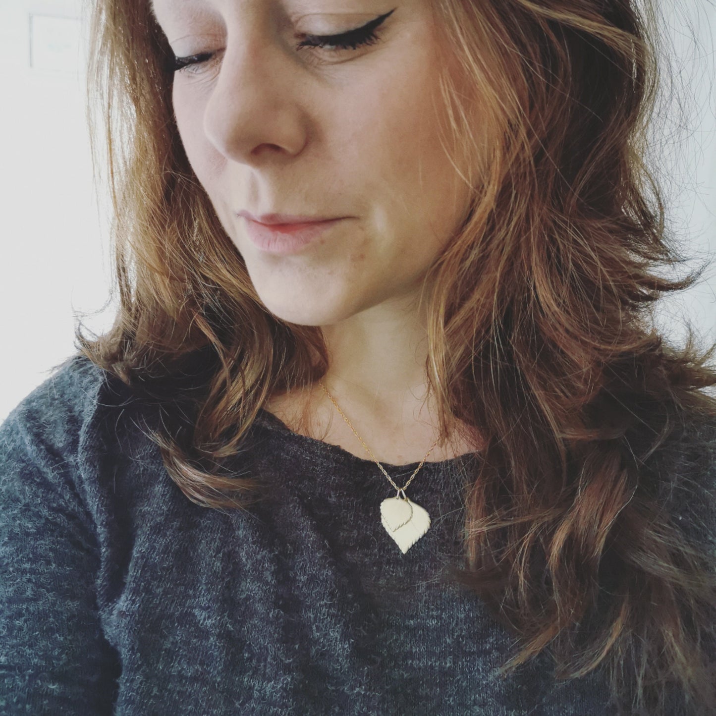 Double Brass Birch leaf Necklace