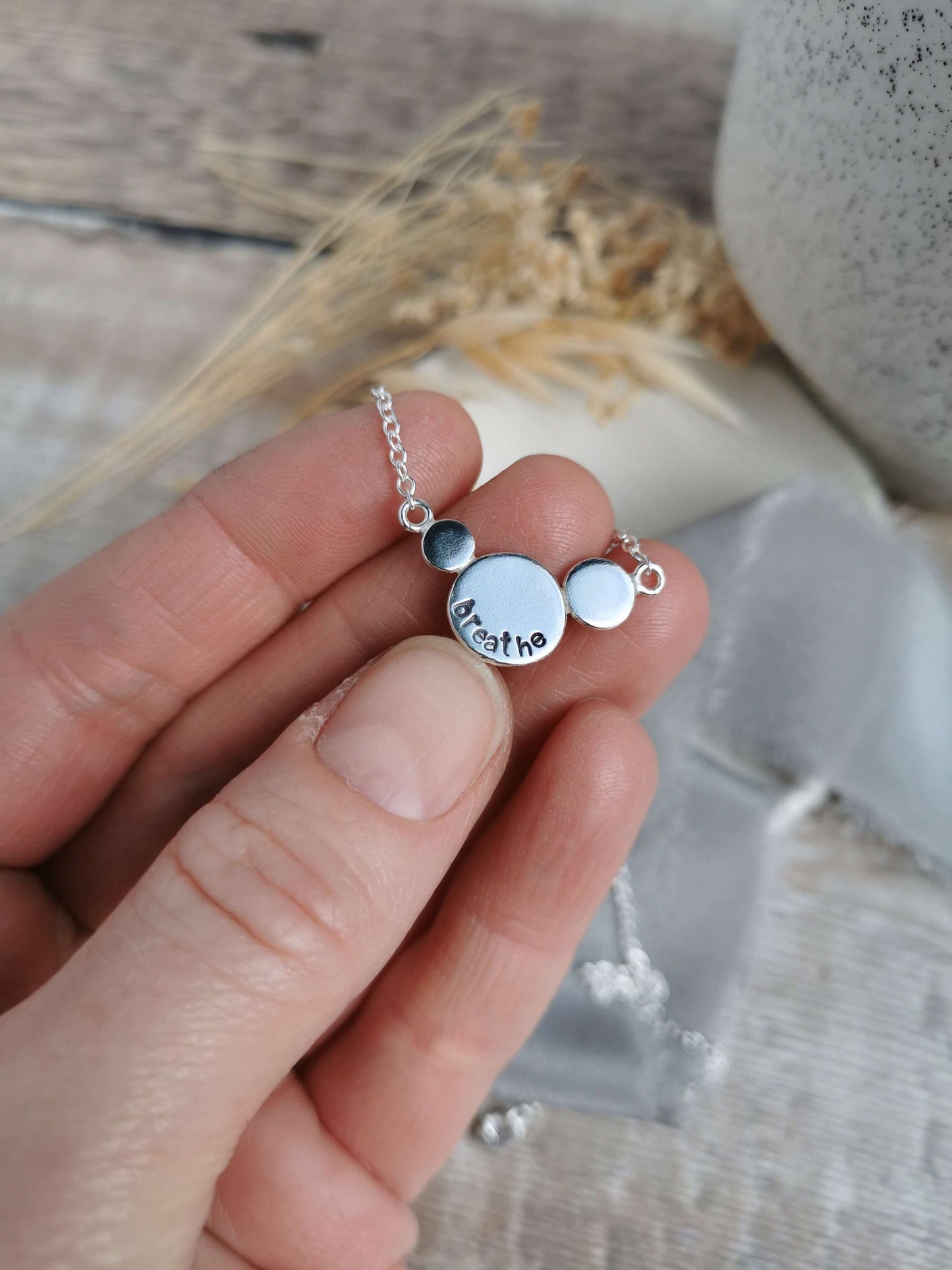 Recycled Silver Mantra BREATHE necklace