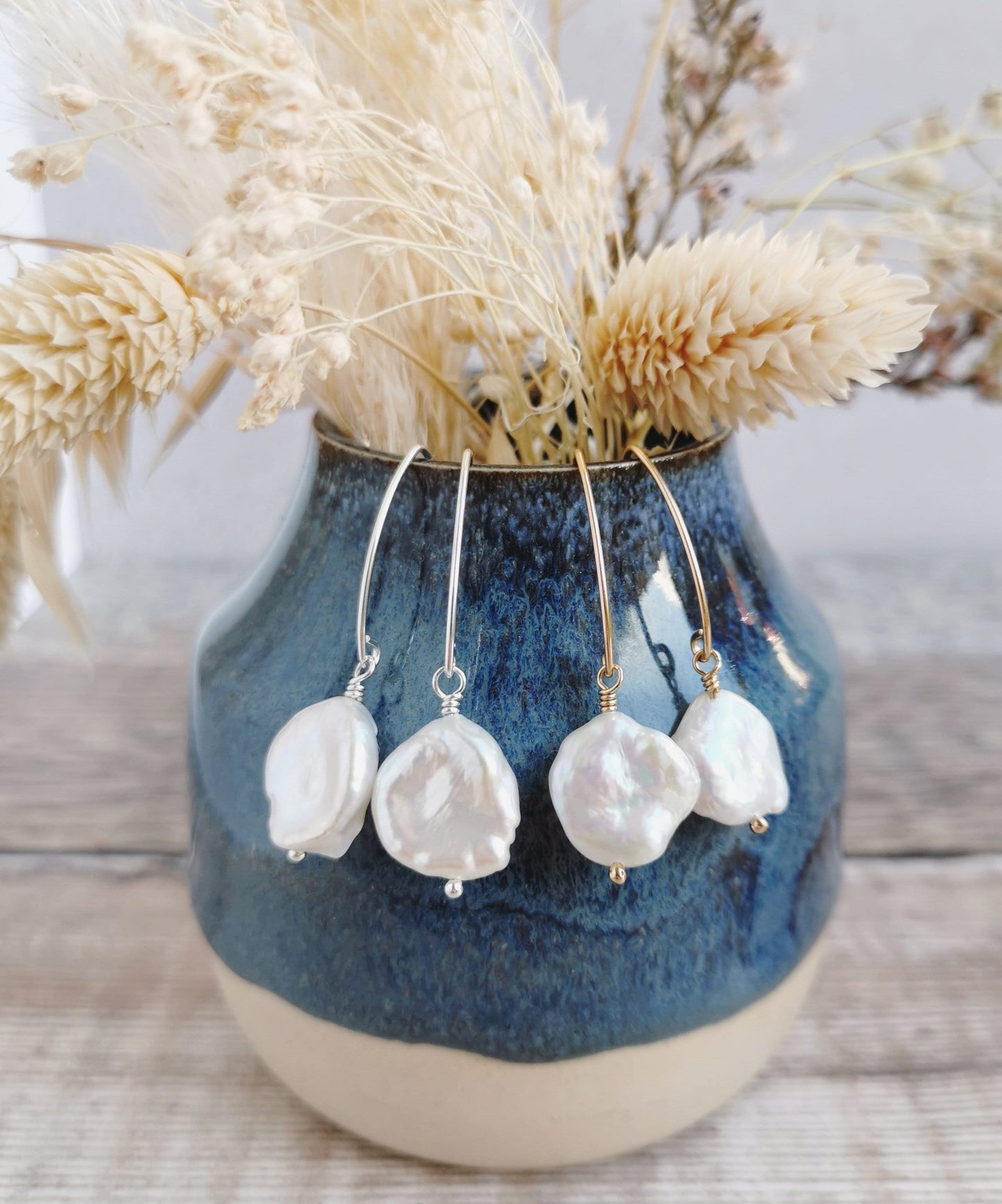 Large Keishi Pearl earrings - Silver or 14k Gold-filled