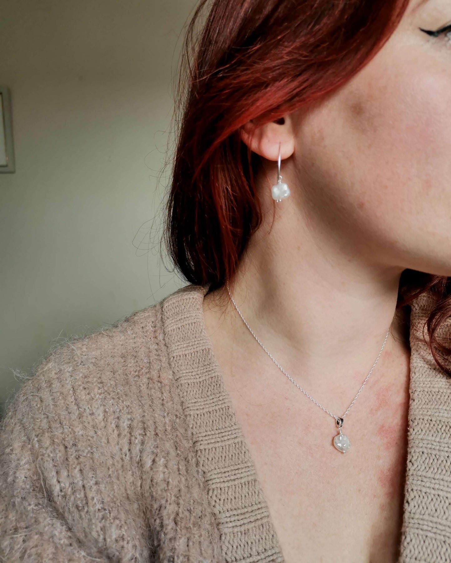 SET Small Keishi Pearl Earrings & Necklace - Silver or 14k Gold-filled