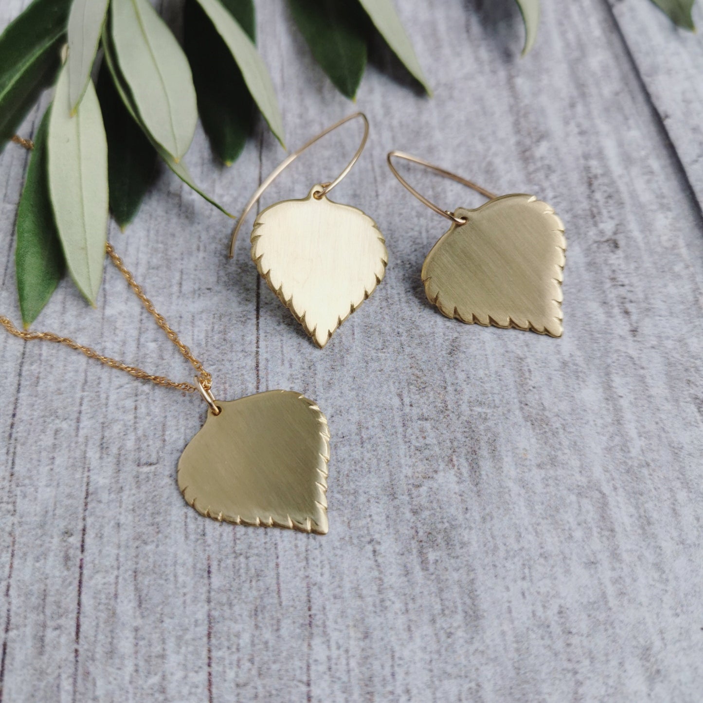 Large Brass Birch leaf Necklace