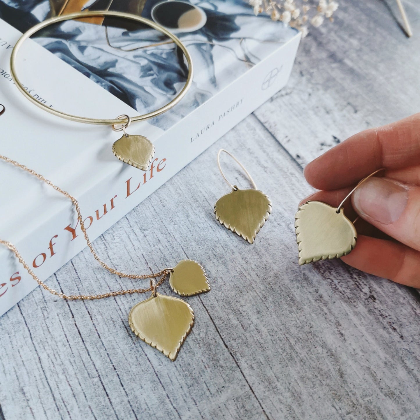 Large Brass Birch leaf Earrings
