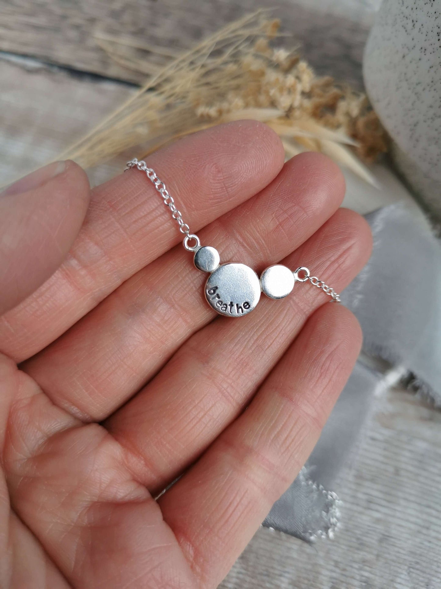Recycled Silver Mantra BREATHE necklace