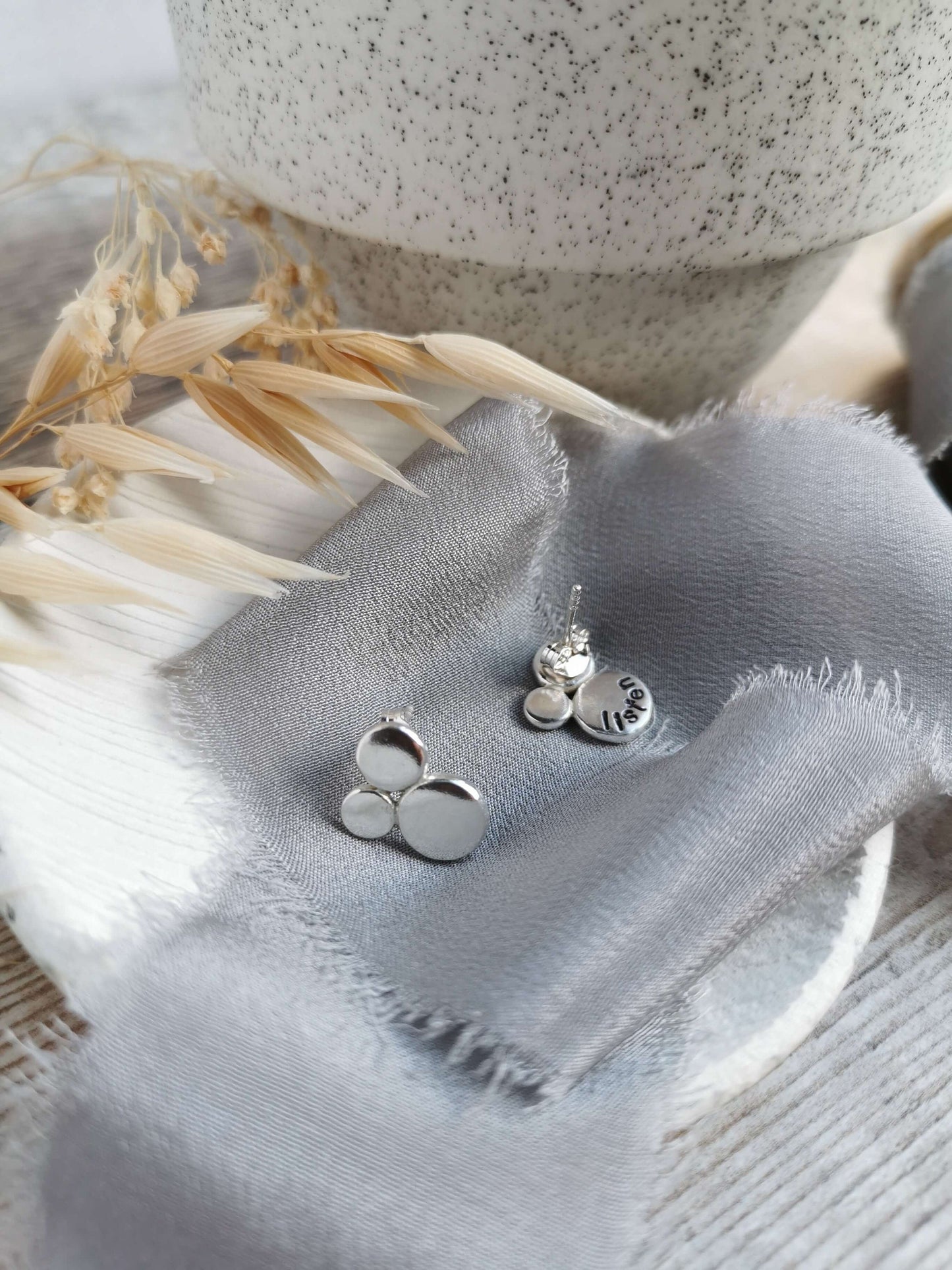 Recycled silver mantra LISTEN stud earrings
