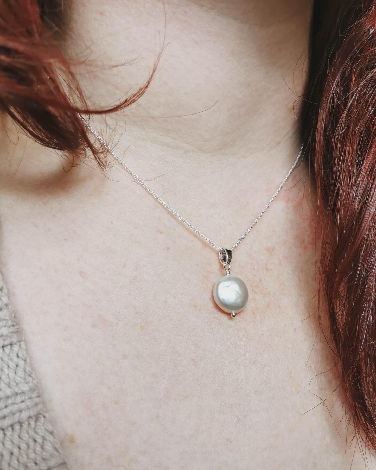 SET - Small coin Pearl earrings & necklace - Silver or 14k Gold-filled