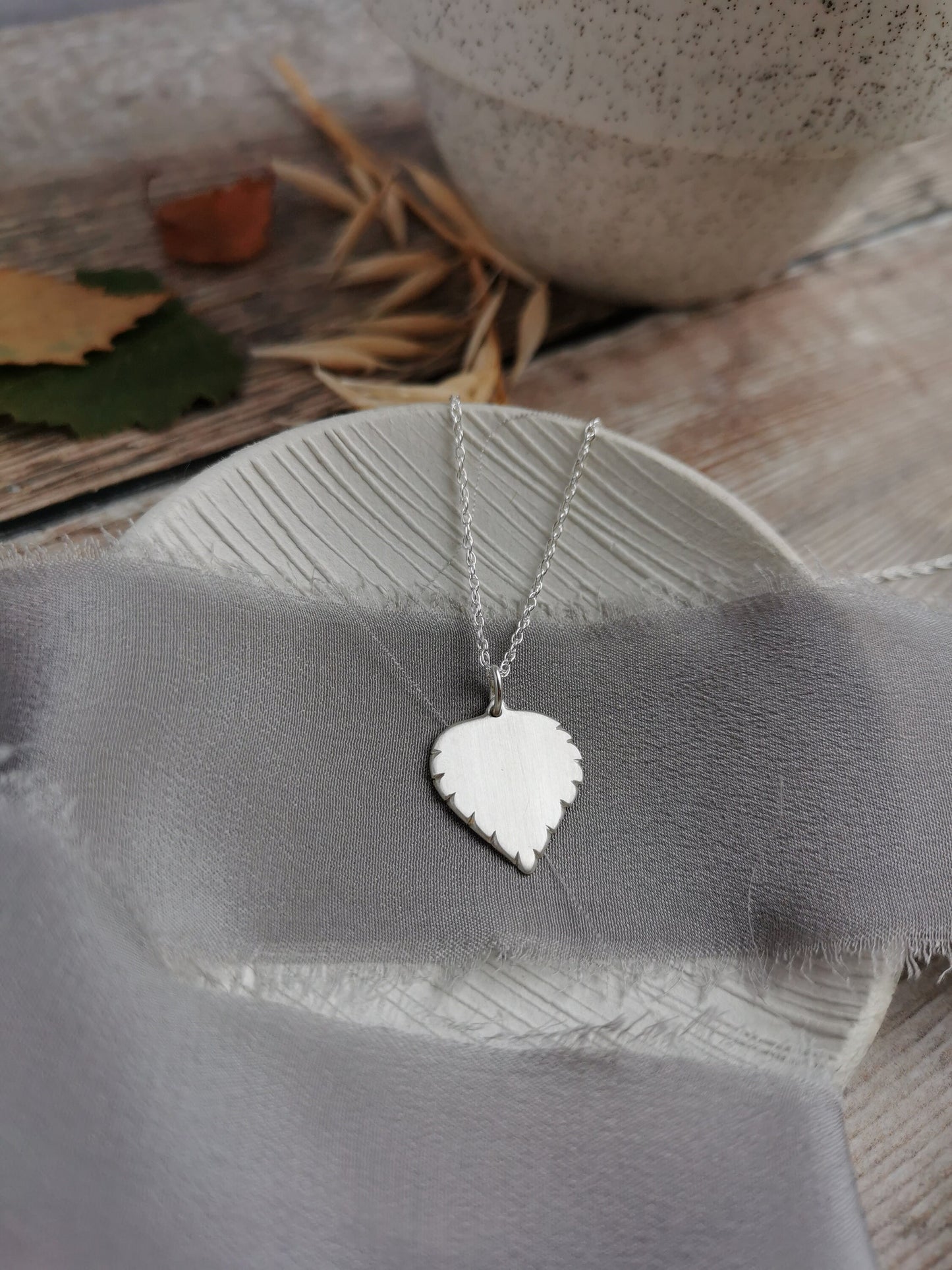 Small Silver Birch leaf Necklace