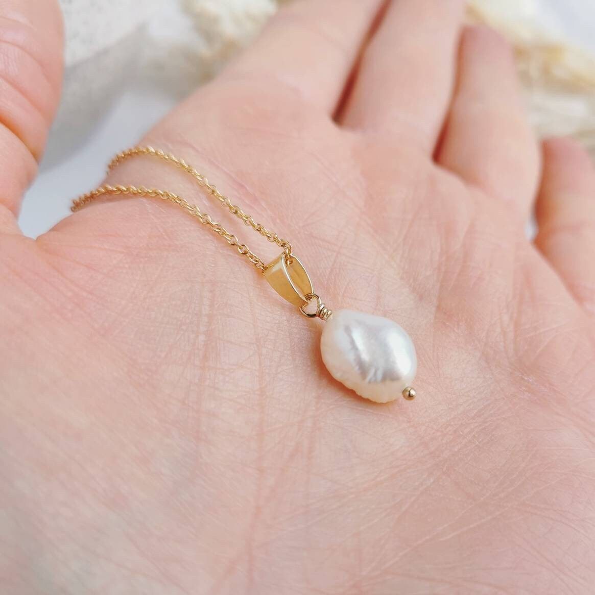 Ivory Baroque Pearl pendant - Silver or 14k Gold-filled