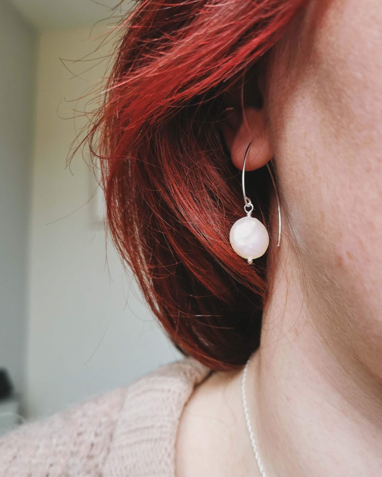 SET - Small coin Pearl earrings & necklace - Silver or 14k Gold-filled