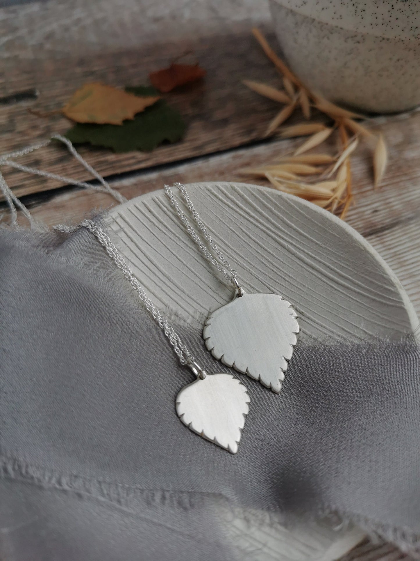 Small Silver Birch leaf Necklace