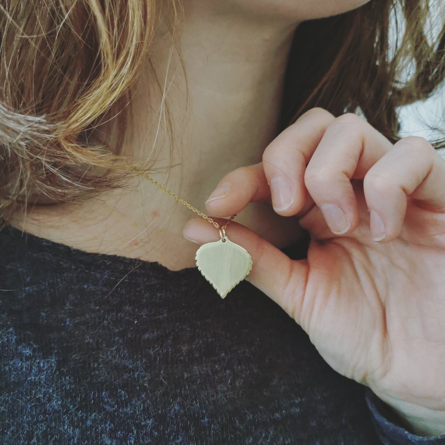 Large Brass Birch leaf Necklace