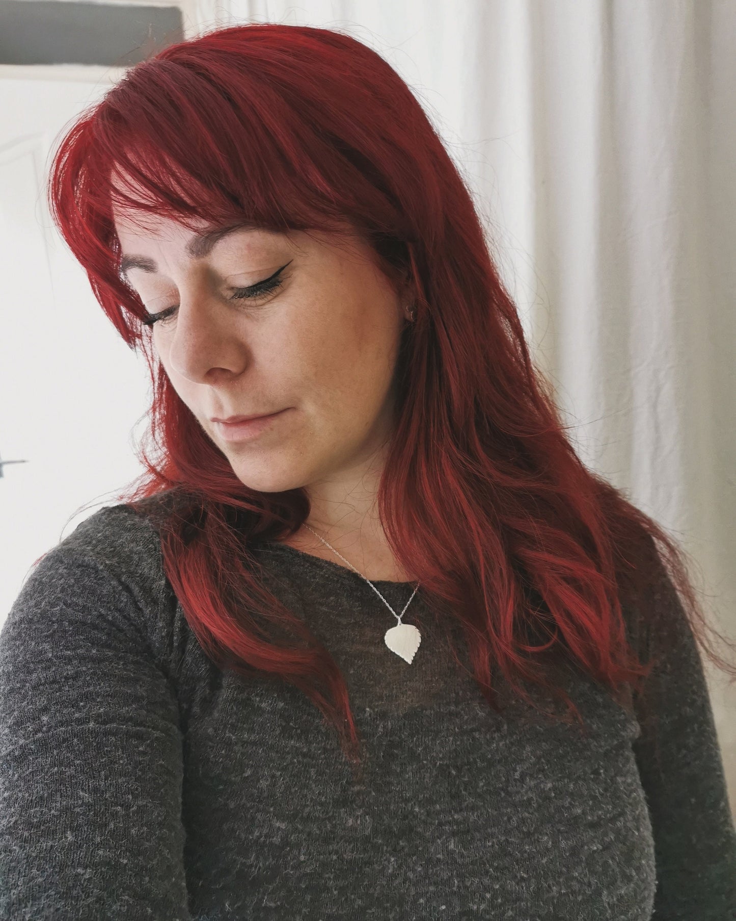 Large Silver Birch leaf Necklace