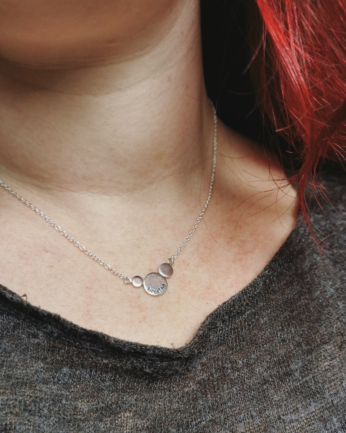 Recycled Silver Mantra BREATHE necklace