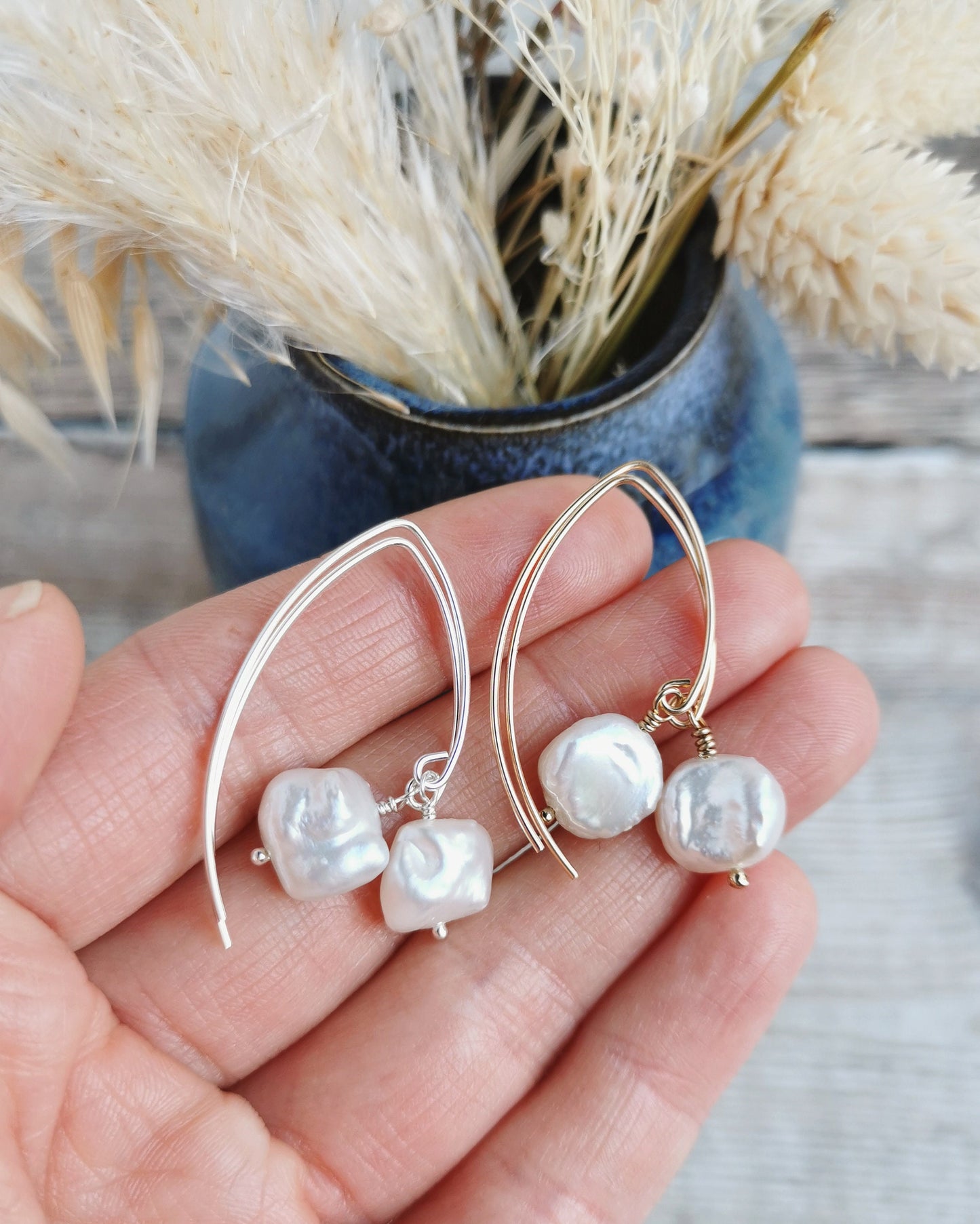 SET Small Keishi Pearl Earrings & Necklace - Silver or 14k Gold-filled