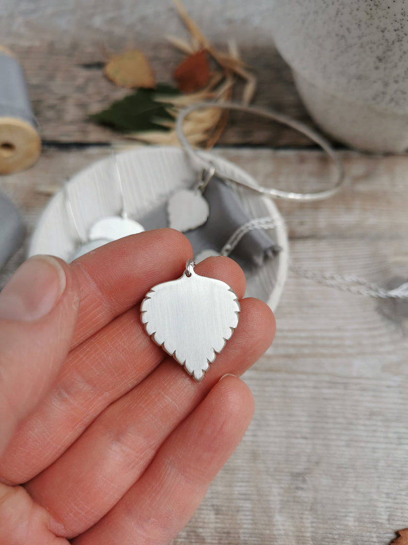 Large Silver Birch leaf Necklace