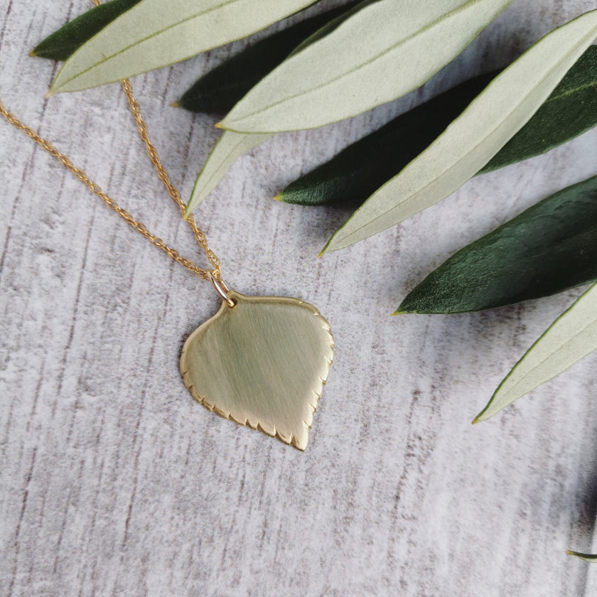 Large Brass Birch leaf Necklace