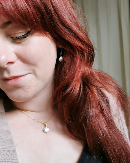 SET Small Keishi Pearl Earrings & Necklace - Silver or 14k Gold-filled