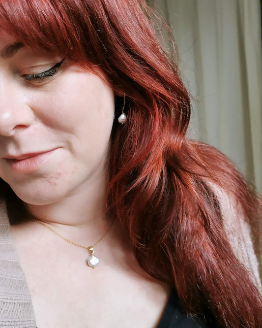 SET Small Keishi Pearl Earrings & Necklace - Silver or 14k Gold-filled