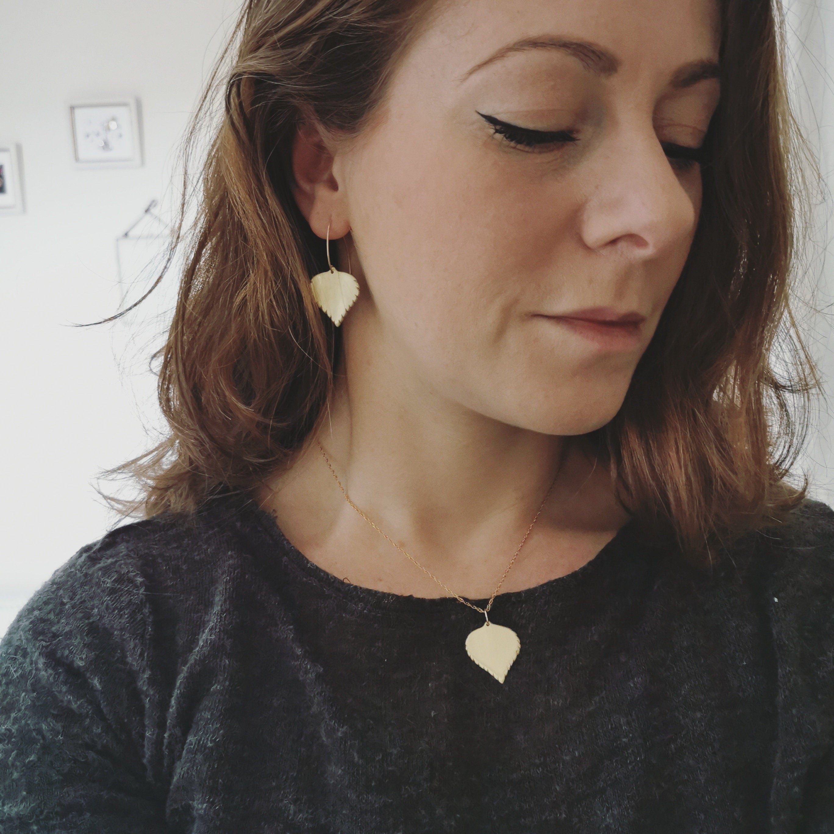 Large Brass Birch leaf Necklace