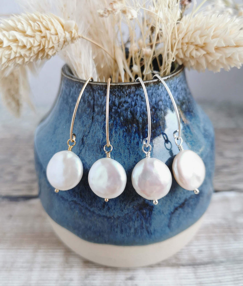Small Coin Pearl earrings - Silver or 14k Gold-filled