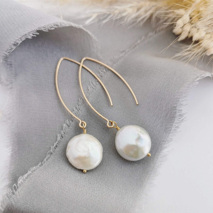 Small Coin Pearl earrings - Silver or 14k Gold-filled