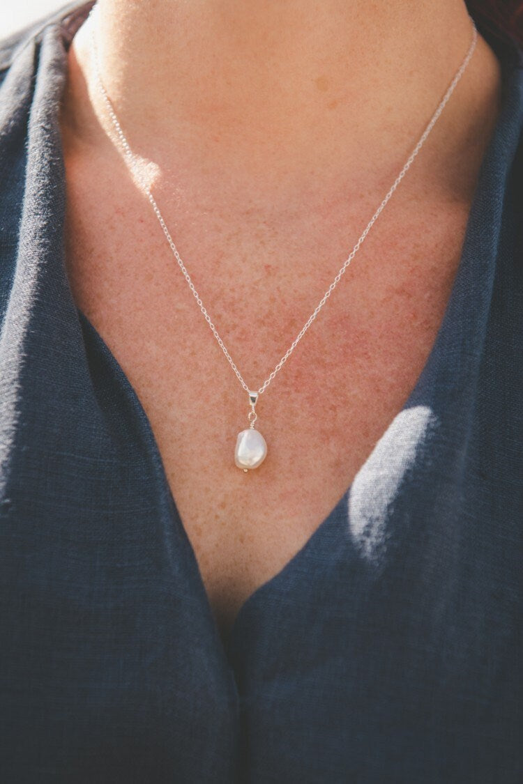 Ivory Baroque Pearl pendant - Silver or 14k Gold-filled