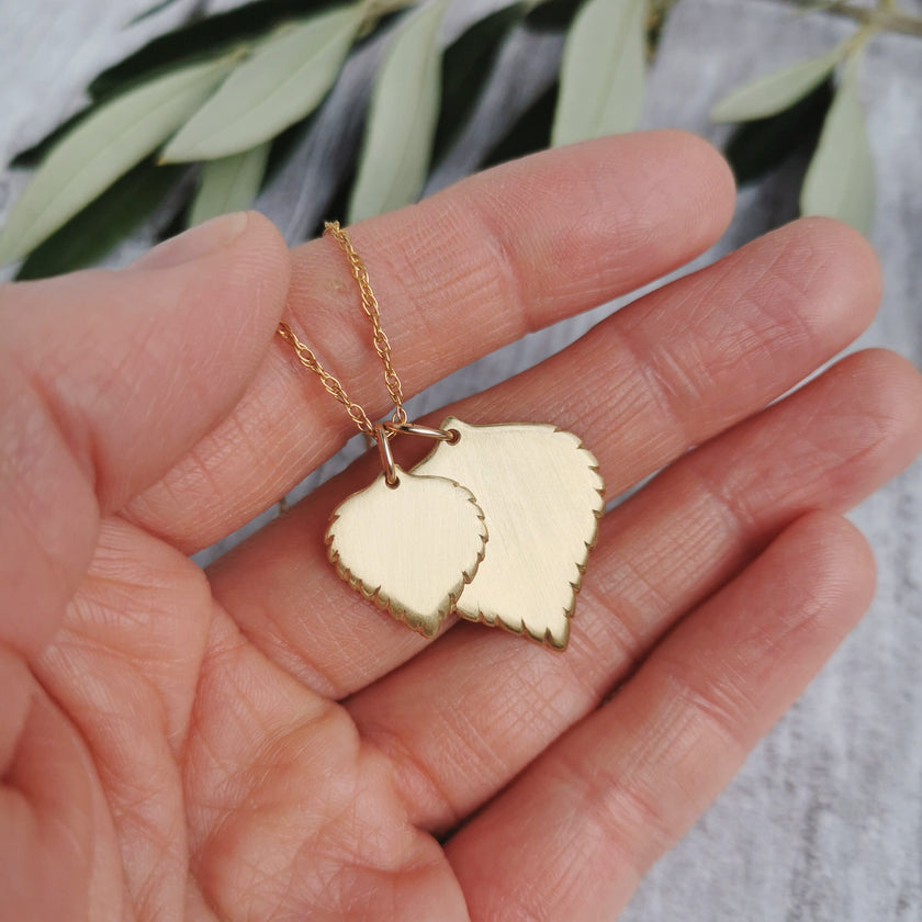 Double Brass Birch leaf Necklace