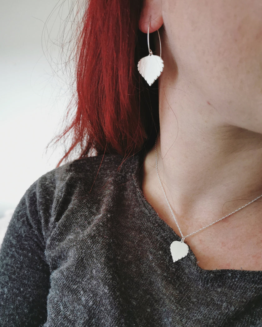 Small Silver Birch leaf Necklace