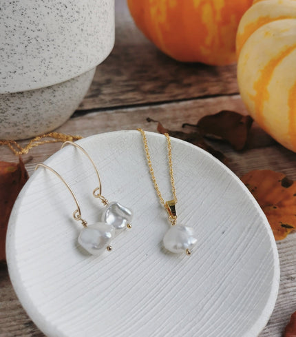 Small Keishi Pearl Earrings & Necklace set - Silver or 14k Gold-filled