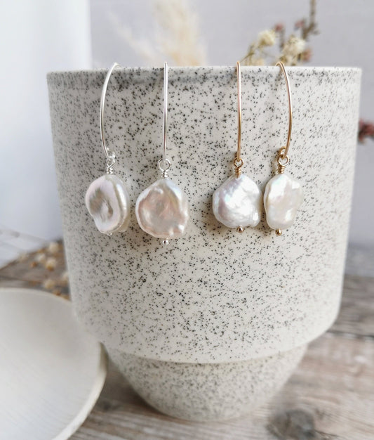 Large Keishi Pearl earrings - Silver or 14k Gold-filled