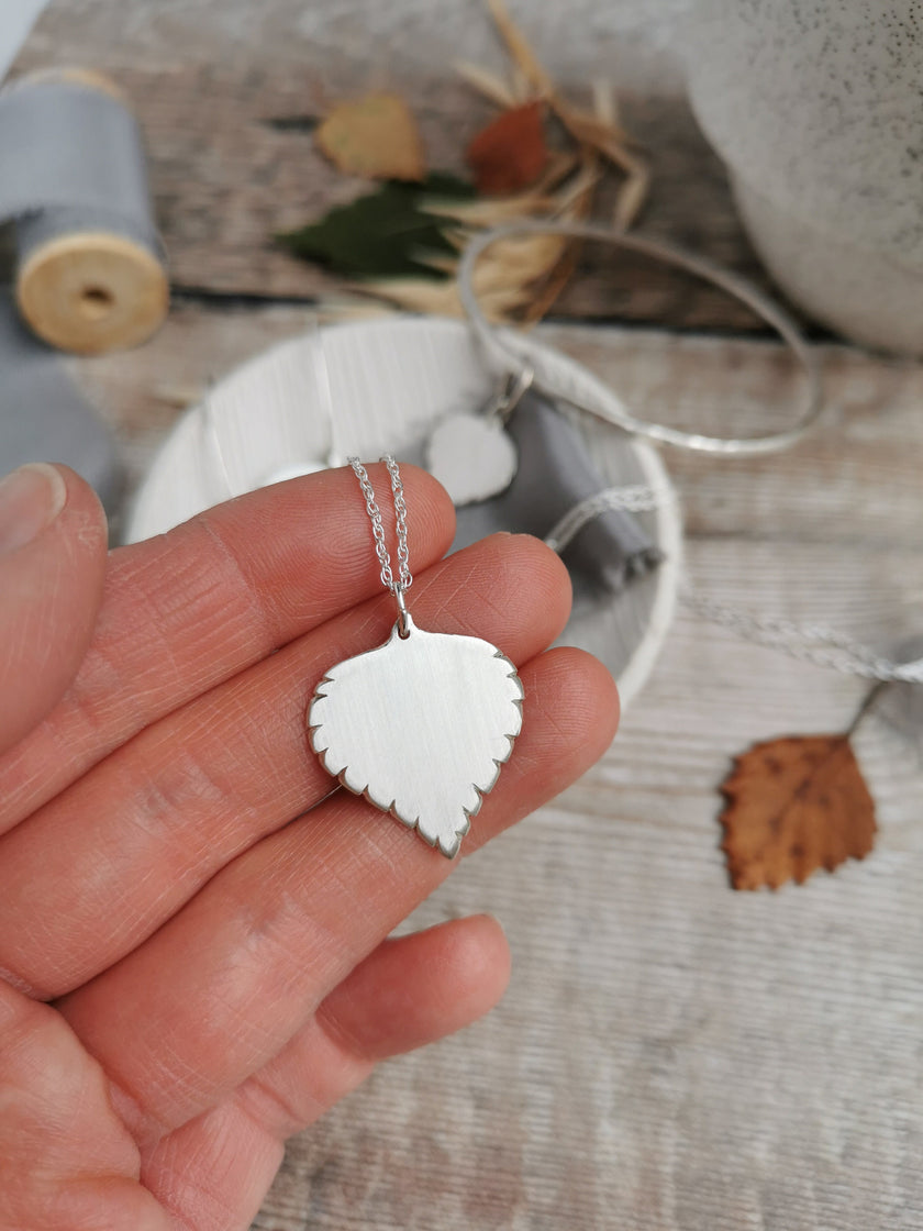 Large Silver Birch leaf Necklace
