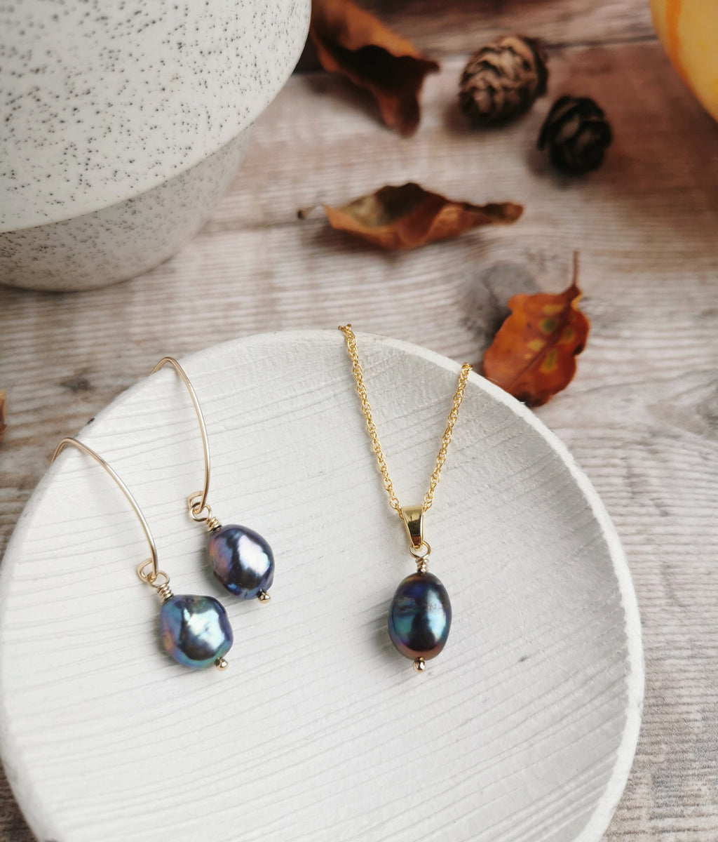 Peacock Baroque Pearl necklace - Silver or 14k Gold-filled