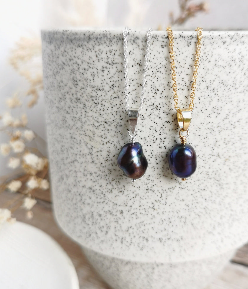 Peacock Baroque Pearl necklace - Silver or 14k Gold-filled