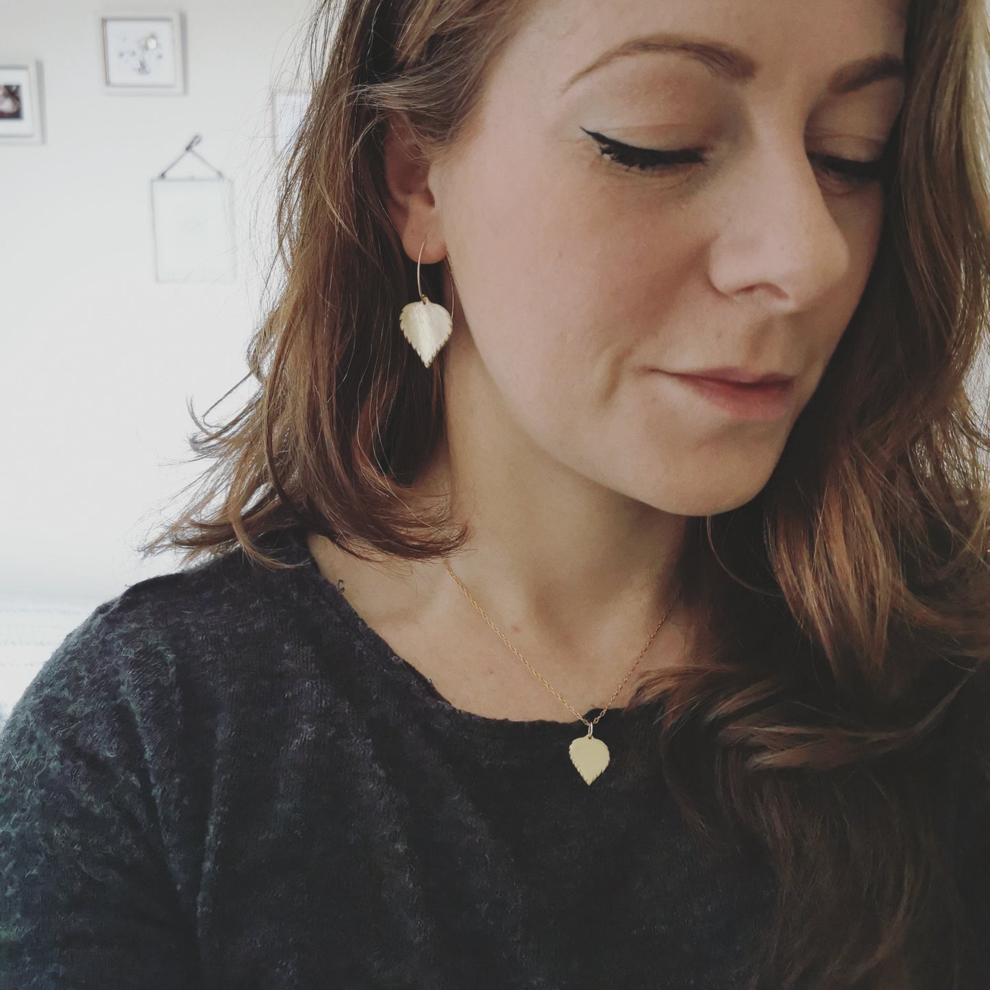 Small Brass Birch leaf Necklace