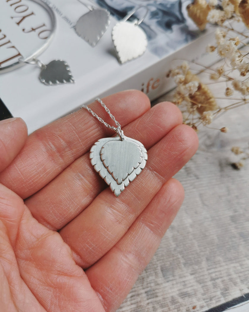Silver Birch Leaf Double Necklace