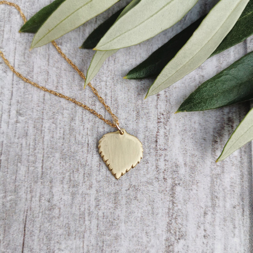 Small Brass Birch leaf Necklace
