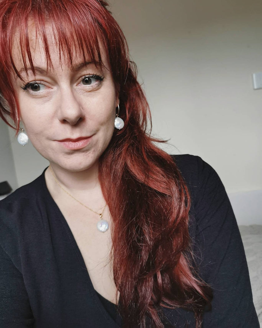 Statement Coin Pearl earrings and necklace set in 14k Gold-filled or Silver