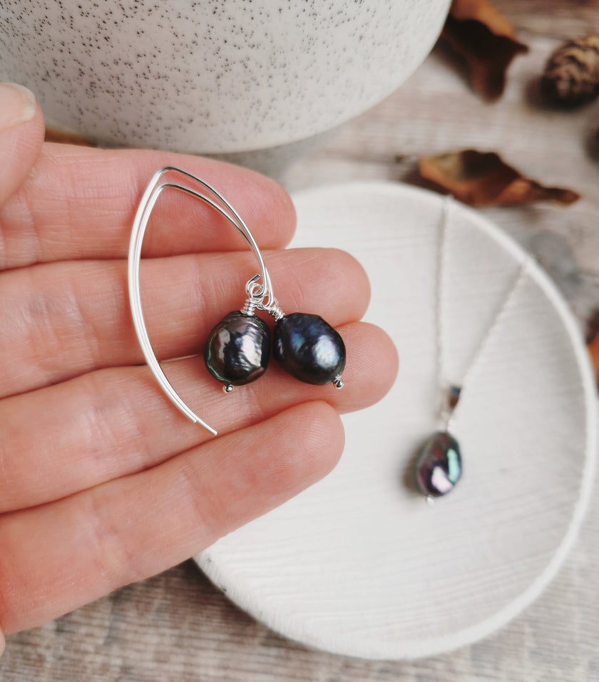 Peacock Baroque Pearl earrings - Silver or 14k Gold-filled