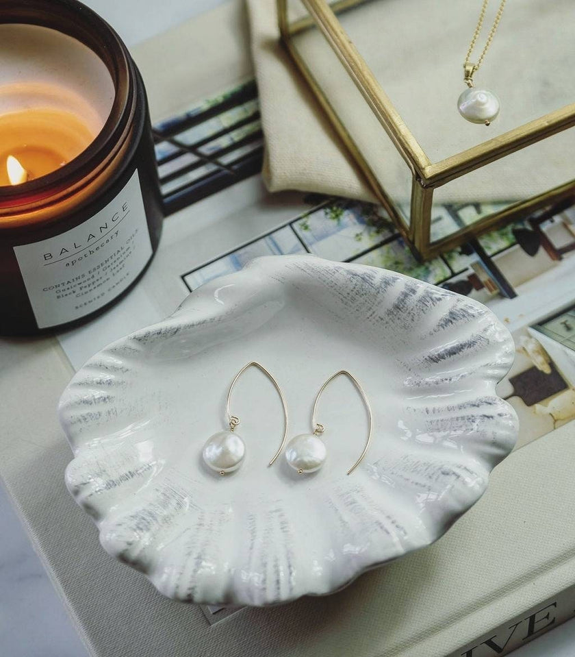 Small Coin Pearl earrings - Silver or 14k Gold-filled