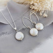 Small coin Pearl earrings & necklace set - in Silver or 14k Gold-filled