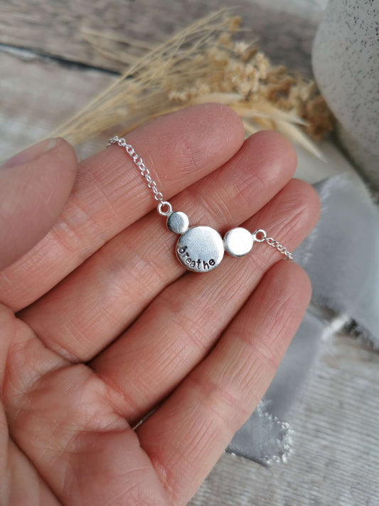 Recycled Silver Mantra BREATHE necklace