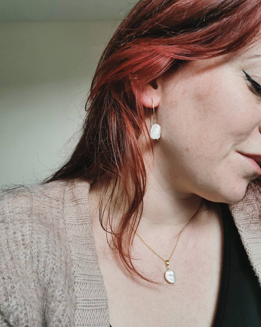 Large Keishi Pearl earrings & necklace set - Silver or 14k Gold-filled