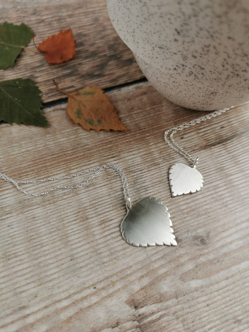 Small Silver Birch leaf Necklace