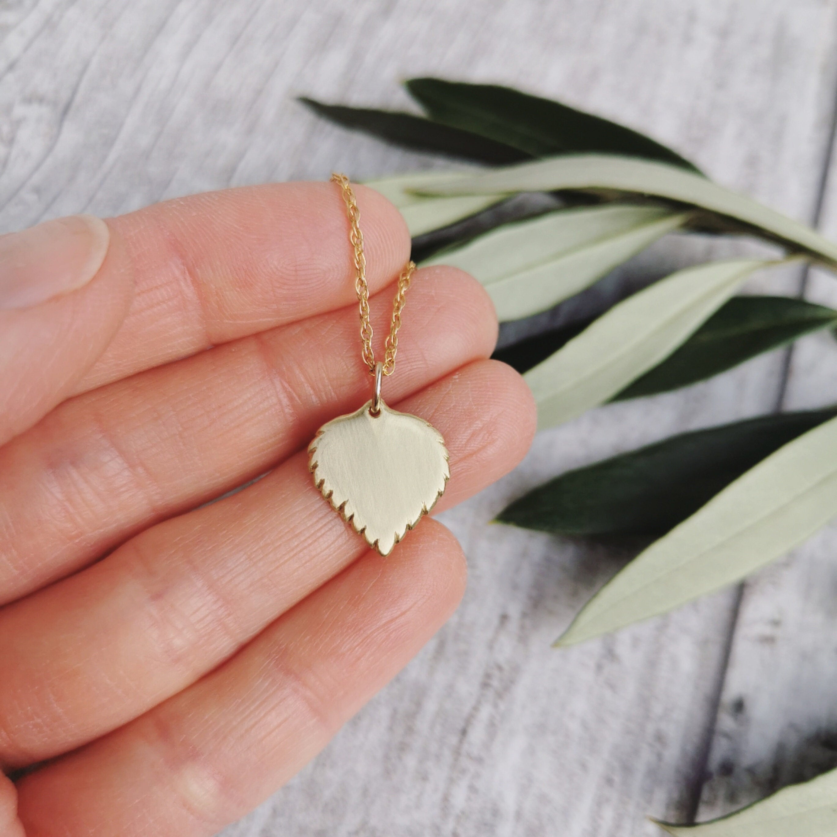 Small Brass Birch leaf Necklace