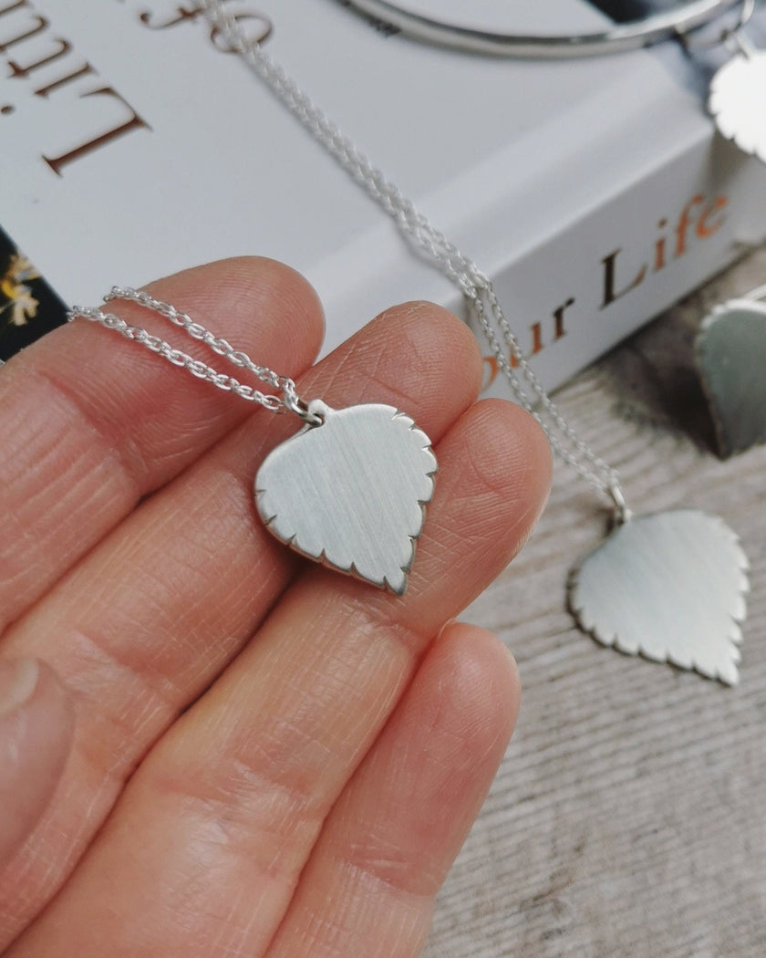 Small Silver Birch leaf Necklace