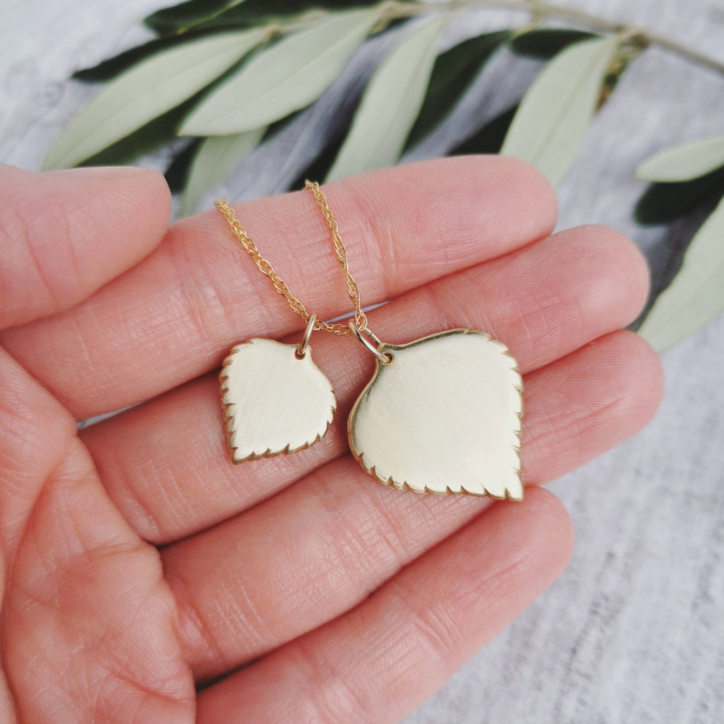 PERSONALISED Brass Birch leaf Necklaces (small & large)