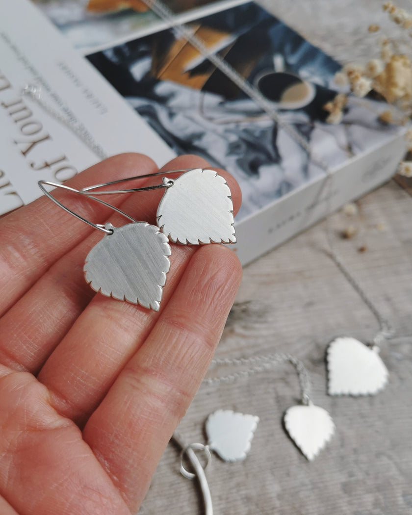 Silver Birch leaf Earrings
