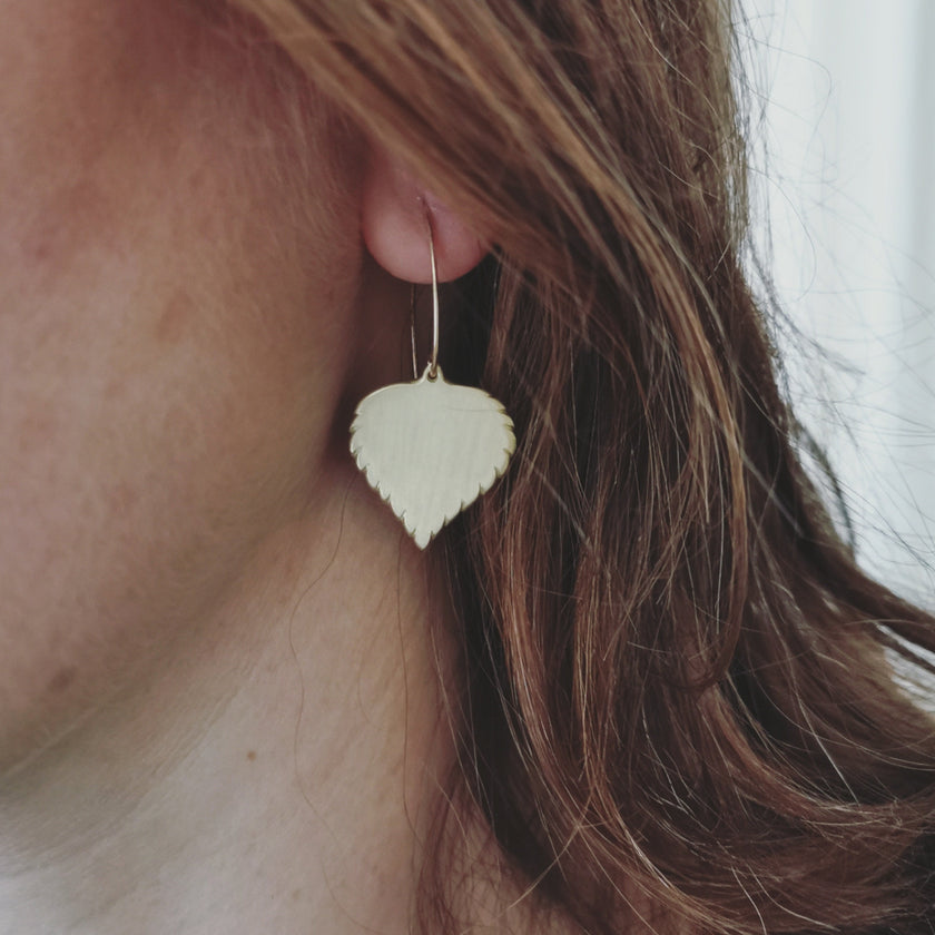 Large Brass Birch leaf Earrings